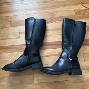 Black Faux Leather Knee-High Boots